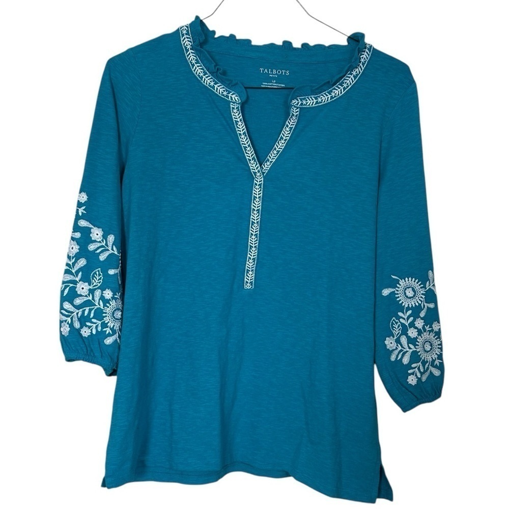Talbots Teal Peasant Top LP